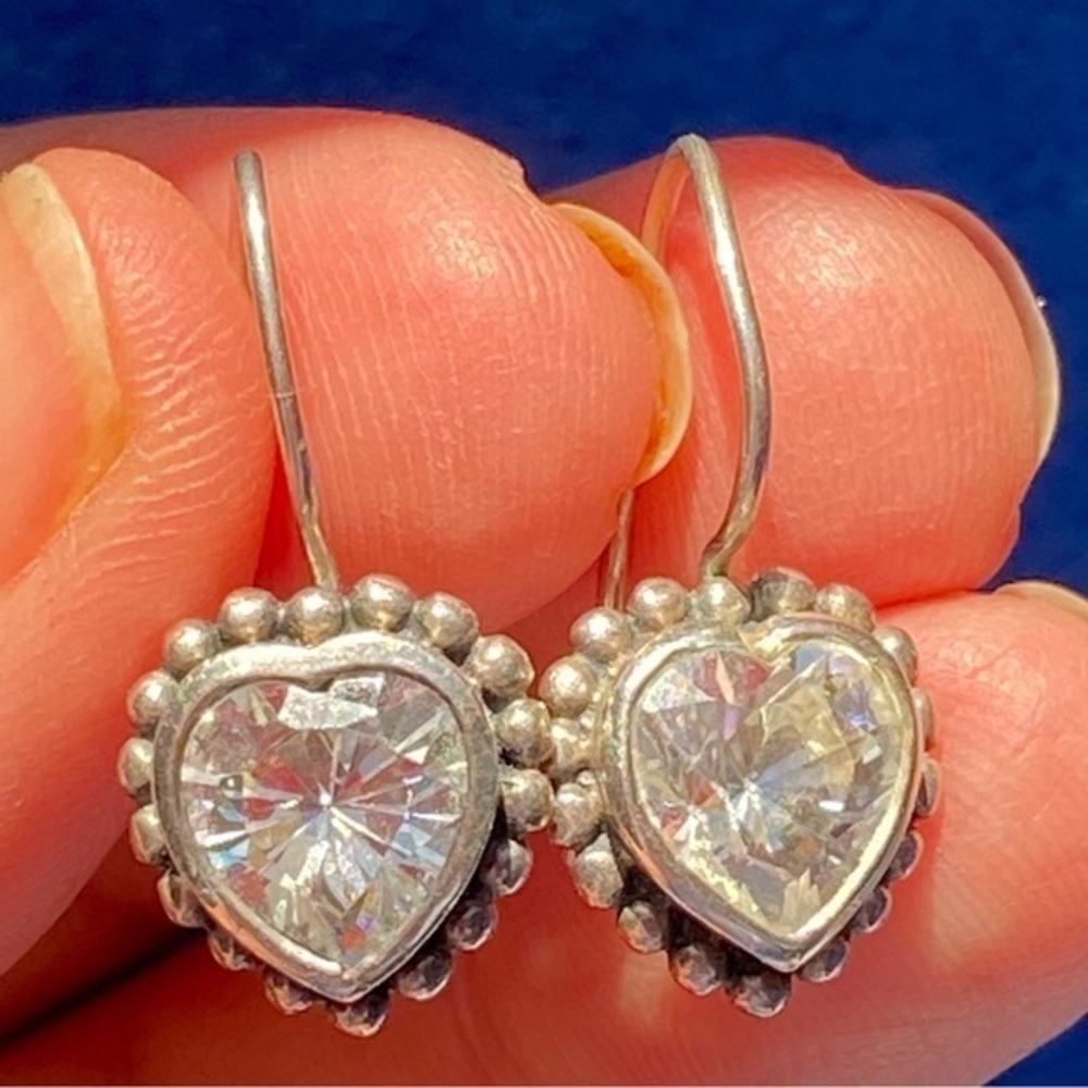 Swarovski 925 sterling silver and diamond crystal heart earrings
